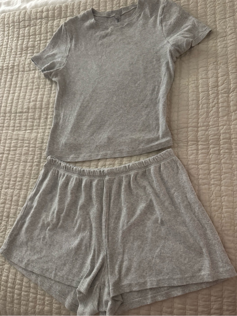 SKIMS Gray Ribbed Short Sleeve Top (Light Gray) - Picture 1 of 5